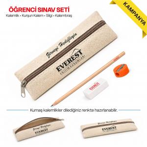 Promosyon Sınav Seti | Ham Bez Kalemlik, Kurşun Kalem, Silgi ve Kalemtraş