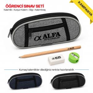 Öğrenci Sınav Seti | 2 Bölmeli Keten Kalemlik, Kalem, Silgi ve Kalemtıraş